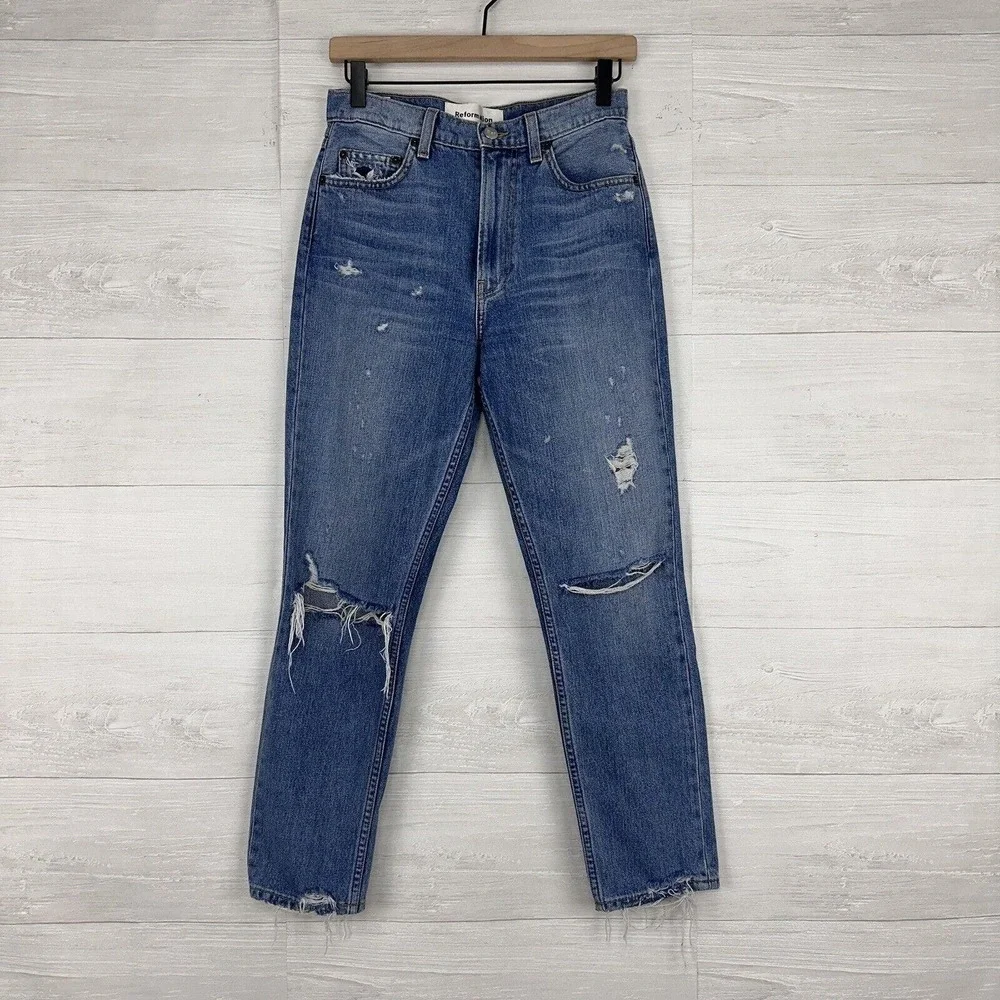 Reformation Julia High Rise Cigarette Jeans Women Size 26 Arches Blue Distressed